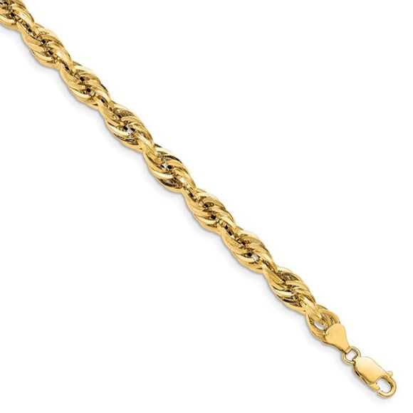4.25mm 14k Yellow Gold Hollow Rope Chain Necklace 20 Inch